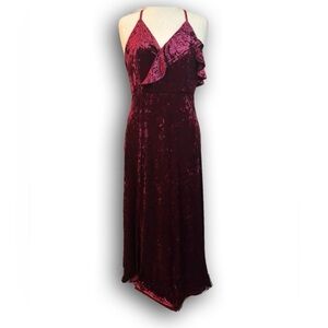 Lulu's Velvet Dress in Deep Burgundy Spaghetti straps ruffled bust whimsy goth